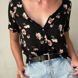 Black floral blouse